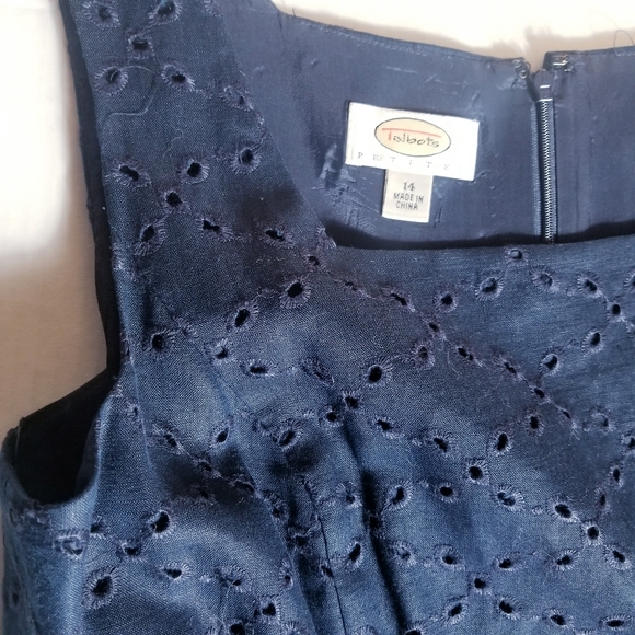 TALBOTS PETITES LINED DARK NAVY BLACK SLEEVELESS MINI DRESS SIZE 14 - Picture 10 of 12